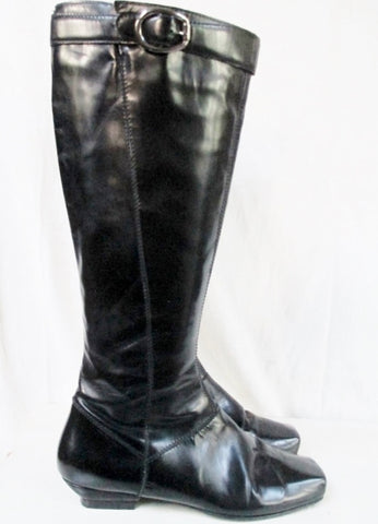 Womens CLAUDIA CIUTI Knee High Leather Moto Riding Boot Rocker BLACK 6.5 Shoe
