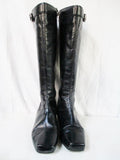 Womens CLAUDIA CIUTI Knee High Leather Moto Riding Boot Rocker BLACK 6.5 Shoe