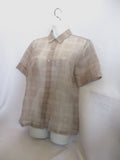 DRIES VAN NOTEN Button-Up Plaid Blouse Top Shirt 40 PINK GREY BEIGE