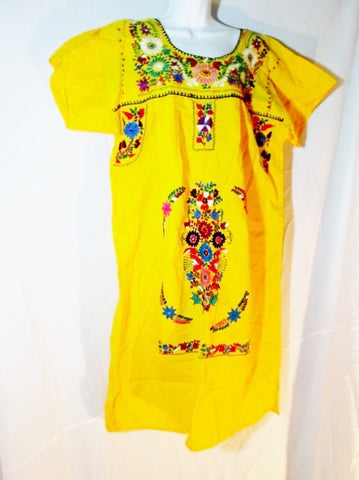 NEW WOMENS Embroidered PUEBLA Wedding Dress Mexico Floral BIRD YELLOW