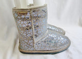 Kids Girls BEARPAW BETSEY YOUTH short suede boot sheepskin shearling 3 SILVER