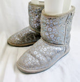 Kids Girls BEARPAW BETSEY YOUTH short suede boot sheepskin shearling 3 SILVER