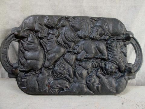 Vtg 1984 John Wright Cast Iron ANIMAL PUZZLE Muffin Cake PAN Mold Chocolate