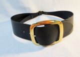 NEW NWT CELINE PARIS WIDE BUCKLE LARGE Leather BELT S BLACK GOLD NIB