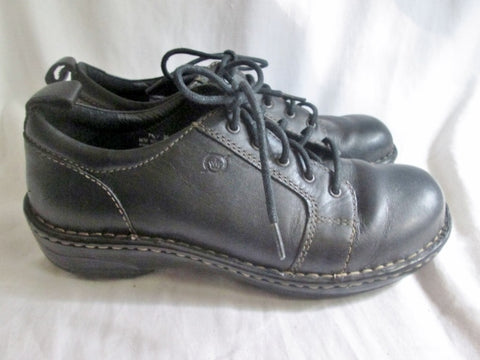 Womens BORN Hand Crafted Leather Lace Up Loafer Comfort Walking Shoes BLACK 7.5
