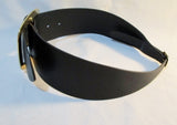 NEW NWT CELINE PARIS WIDE BUCKLE LARGE Leather BELT S BLACK GOLD NIB
