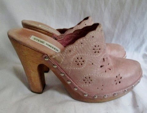 Womens STEVE MADDEN LENNIE Leather Clog High Heel Slip-On Mules 9 PINK BEIGE