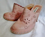 Womens STEVE MADDEN LENNIE Leather Clog High Heel Slip-On Mules 9 PINK BEIGE