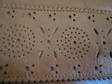 Poked tooled leather clutch bag flap purse case pouch document holder BROWN