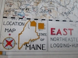 Vtg 1970 PHILLIPS MAP OF NORTHERN MAINE Chart NEW BRUNSWICK Hunt Fish
