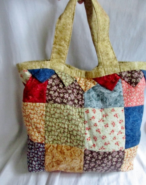 Handmade PATCHWORK Quilted Cloth BAG Tote Satchel Vegan