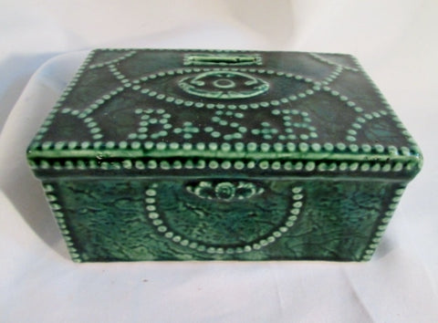 Vintage Antique 1834 BOWERY SAVINGS BANK REPLICA FIRST MONEY CHEST Coin GREEN Ceramic Pottery