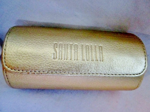 SANTA LOLLA Gold Leather Cylinder Jewelry Roll Case Organizer Drawer Travel Box