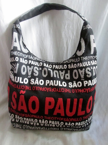 ROBIN RUTH Signature Sao Paulo Brazil Vegan Hobo Shoulder Bag BLACK RED WHITE L