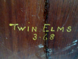 Vtg 1968 Signed "TWIN ELMS" Landscape Wood Marquetry Picture Handmade Inlaid Folk Art