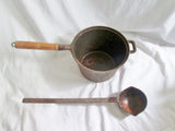 Vtg 300 Cast Iron Sauce Pan + Ladle 8.5" Pot Pan Cooking Camping Sits Flat