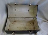 Vintage "V" THERMOS Tin Metal INDUSTRIAL LUNCHBOX Lunch Box BLACK Dome Retro