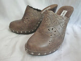 Womens STEVE MADDEN LENNIE Leather Clog High Heel Slip-On Mules 9 BROWN GREEN
