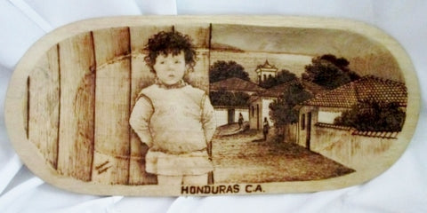 Handmade 24" LINZE HONDURAS Carved CHILD Wood TRAY Platter Original Art Display