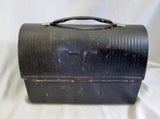 Vintage "V" THERMOS Tin Metal INDUSTRIAL LUNCHBOX Lunch Box BLACK Dome Retro