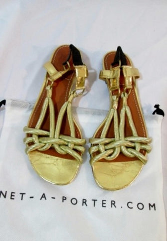Womens LANVIN ETE 2010 GOLD ROPE SANDAL Flat Shoe 38 / 7.5 Slip-on