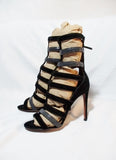 NEW ALAIA PARIS Stiletto Caged Sandal BLACK Suede Gladiator Shoe 36 6 Womens