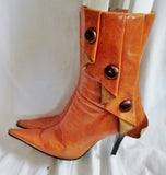 Womens JUBILEE NEW YORK LEATHER Pointy Toe High Heel Booties Boot 8.5 BROWN Steampunk Ankle