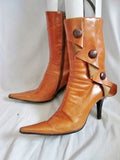 Womens JUBILEE NEW YORK LEATHER Pointy Toe High Heel Booties Boot 8.5 BROWN Steampunk Ankle