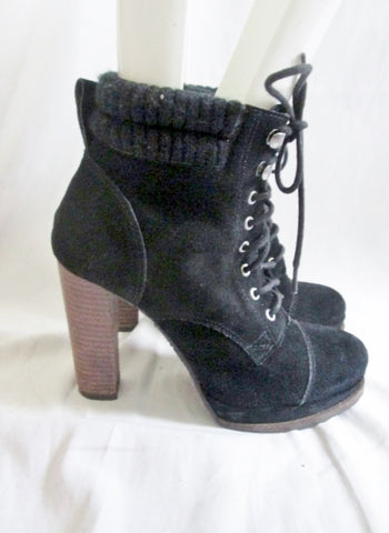 Womens H by HALSTON Suede LEATHER High Heel Platform BOOT Booties BLACK 8