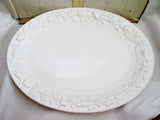 HABITAT PORTUGAL OVAL EMBOSSED 19" Ceramic Pottery SERVING PLATTER TRAY LEAF WHITE