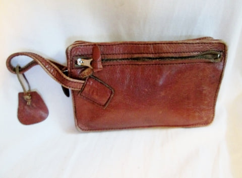 Rustic COLUMBIA Leather Baguette Wristlet Purse Wallet Clutch Pouch Case BROWN 7455