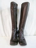 NINE WEST ZARRASO Knee High LEATHER Goth Square Toe BOOT Shoe BROWN 7