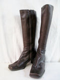NINE WEST ZARRASO Knee High LEATHER Goth Square Toe BOOT Shoe BROWN 7