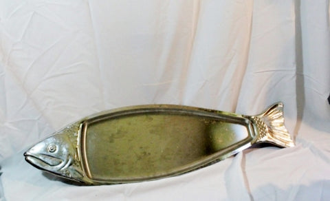 35" COUZON France FISH Platter Serving Tray Dish Plate SILVER Nautical Party