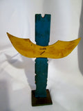 Handmade Carved Wood ALASKA ECHO POINT TOTEMS Statue Totem Pole Art BLUE Vintage