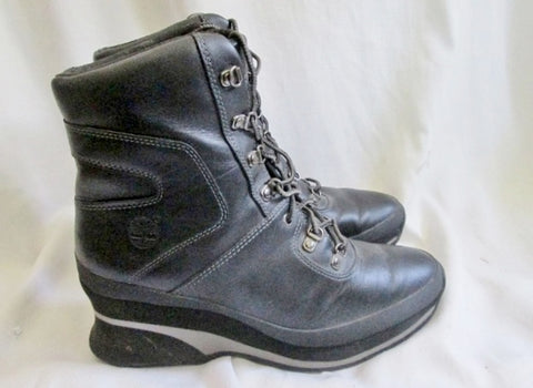 Womens TIMBERLAND 89395 Leather Ankle BOOT BLACK 8 Bootie Wedge Heel Steampunk Shoe