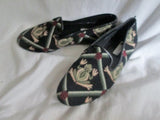 Womens CAROLE LITTLE ANTHROPOLOGIE Slip On FROG Tapestry Moc SHOE 7 BLACK