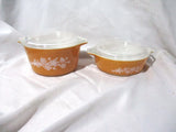 Vintage 1970s Pyrex Set BUTTERFLY GOLD 473-B 1 QT Bowls Casserole w Lids!
