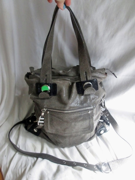 B. MAKOWSKY LEATHER HOBO SATCHEL SHOULDER newest TOTE BAG GRAY SHIMMER PURSE CELEBRITY