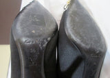 LOUIS VUITTON Satin Pump Shoe Metallic Logo Cap Toe Stud 36 6 BLACK Womens