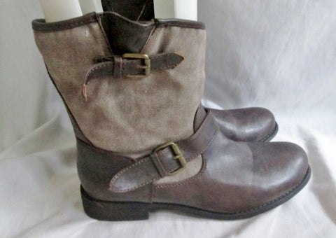Womens XXI Vegan Canvas Faux Leather Ankle BOOTS Booties BROWN 10 Ren Faire