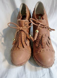 NEW LOVELY PEOPLE Wedge Heel Vegan Ankle BOOT Shoe BROWN 9 Fringe