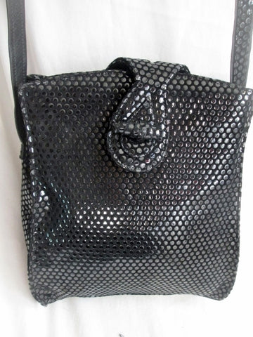 SONDRA ROBERTS Shoulder Bag Suede Leather Cross Body Messenger BLACK DOT