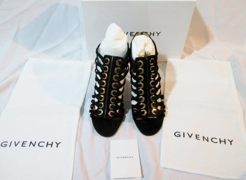 NEW Womens GIVENCHY Suede Leather High Heel Sandal Shoe 36 / 6 BLACK Eyelet $1179