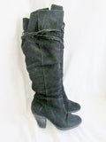 Womens REPORT LASARA Suede Leather Strappy Boho BOOTS 8 BLACK Knee High Slouch
