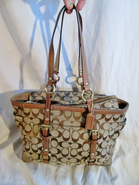 COACH Signature C Gallery Leather Jacquard Canvas Tote Purse