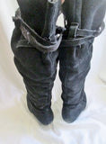 Womens REPORT LASARA Suede Leather Strappy Boho BOOTS 8 BLACK Knee High Slouch