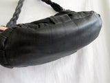 STACCATO leather hobo satchel shoulder rouched bag clutch BLACK M Fringe Tassle