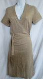 Womens Tevrow + Chase Drop Waist Belt Shirt Wrap Dress S METALLIC GOLD Belt