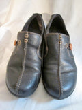 Womens CLARKS Button Strap Leather Shoe Slip-On Loafer Comfort Walking BLACK 8